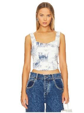 Levi's Alani Corset Top in White and Blue Toile Print